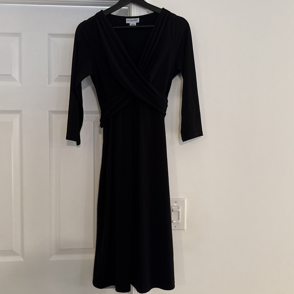 Motherhood Maternity Black Dress Size S 3/4 Sleeve with Waist Tie in Back - Picture 1 of 11